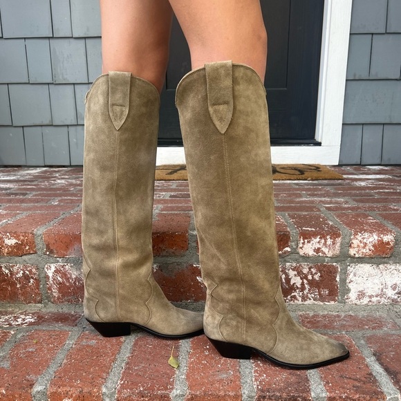 Isabel Marant Denvee Suede Knee High Boots Western Burnished Toe Taupe EU 38 - Picture 10 of 16